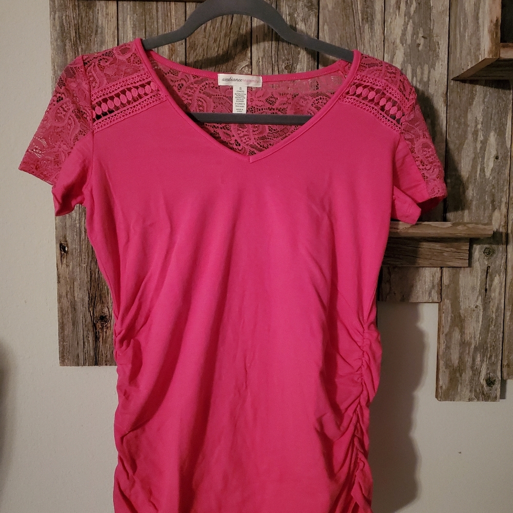 Hot pink lace maternity shirt